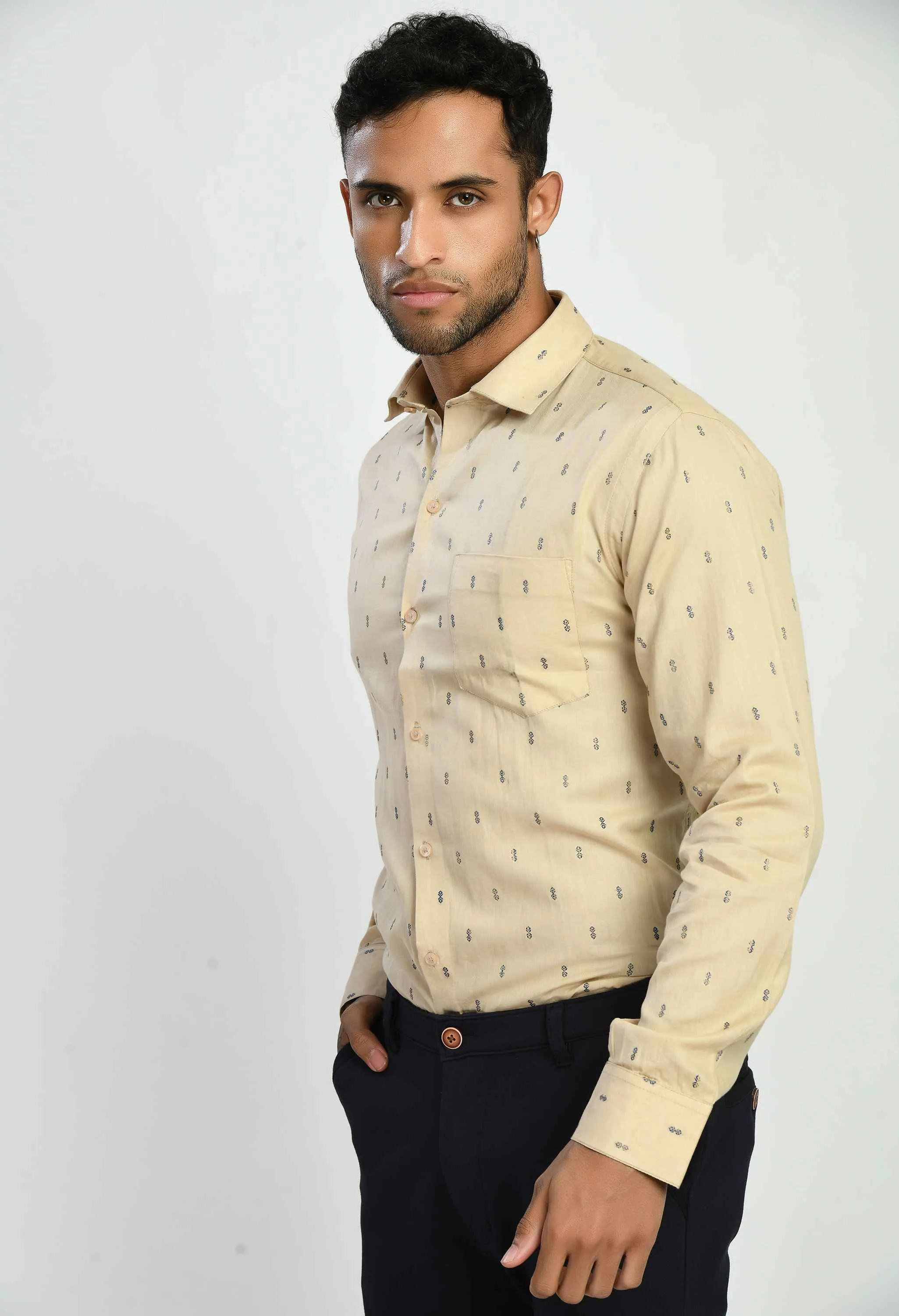 Men's Printed Cotton Regular Fit Formal Shirt