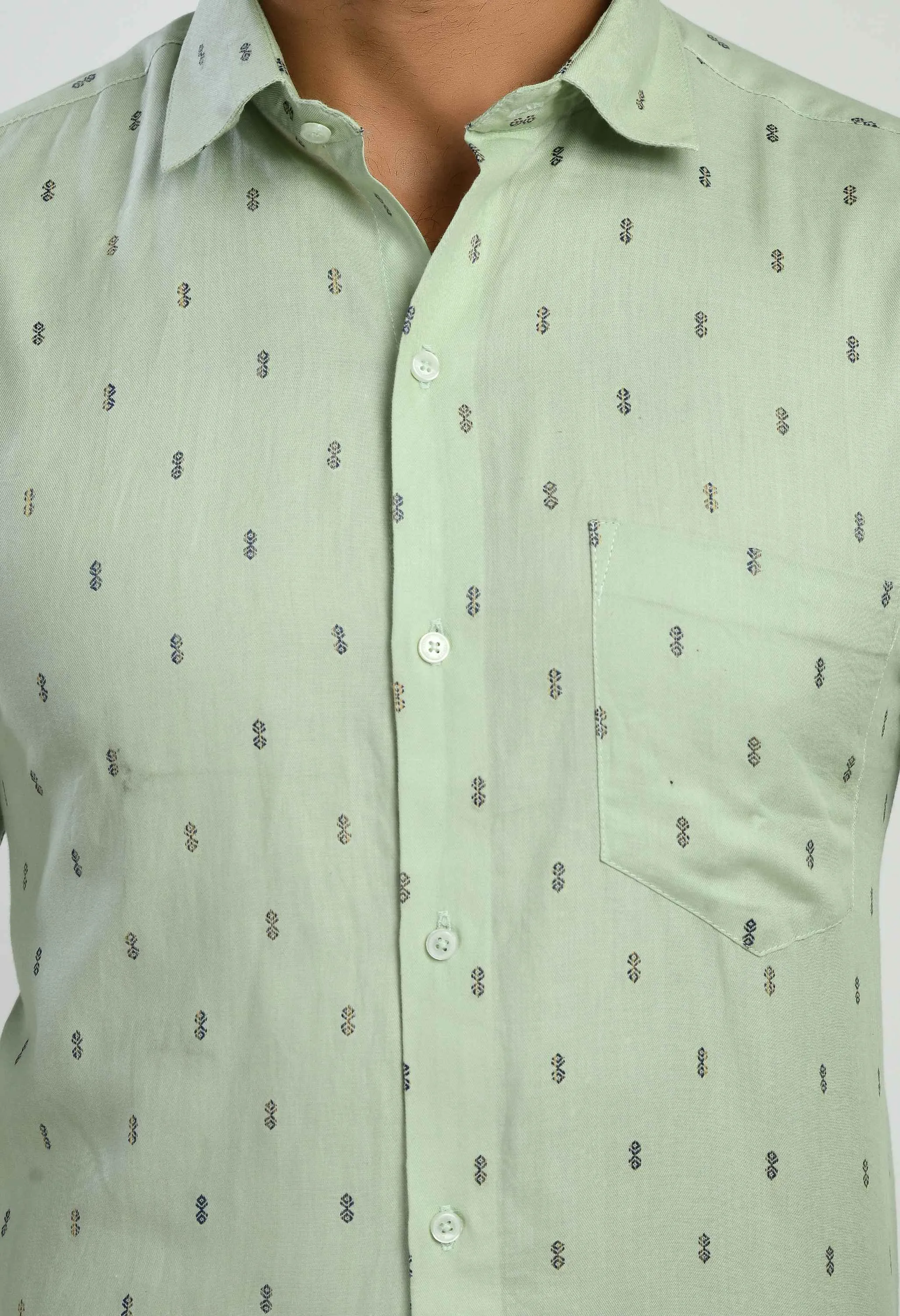 Men's Printed Sea Green Cotton Formal Shirt