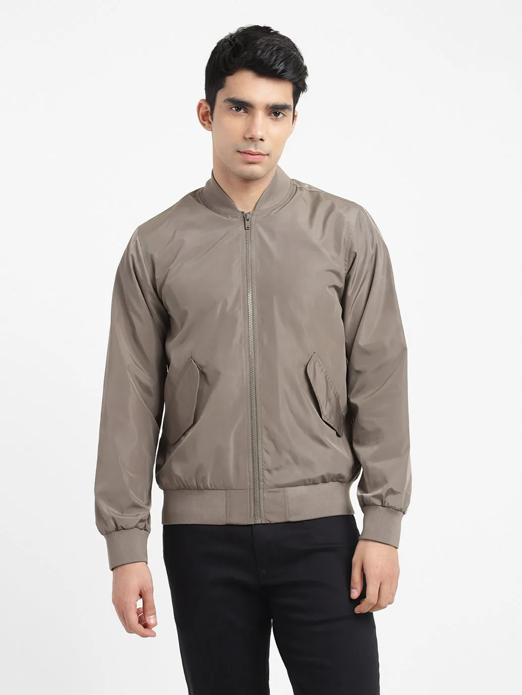 Men's Solid Collar Neck Bomber Jacket