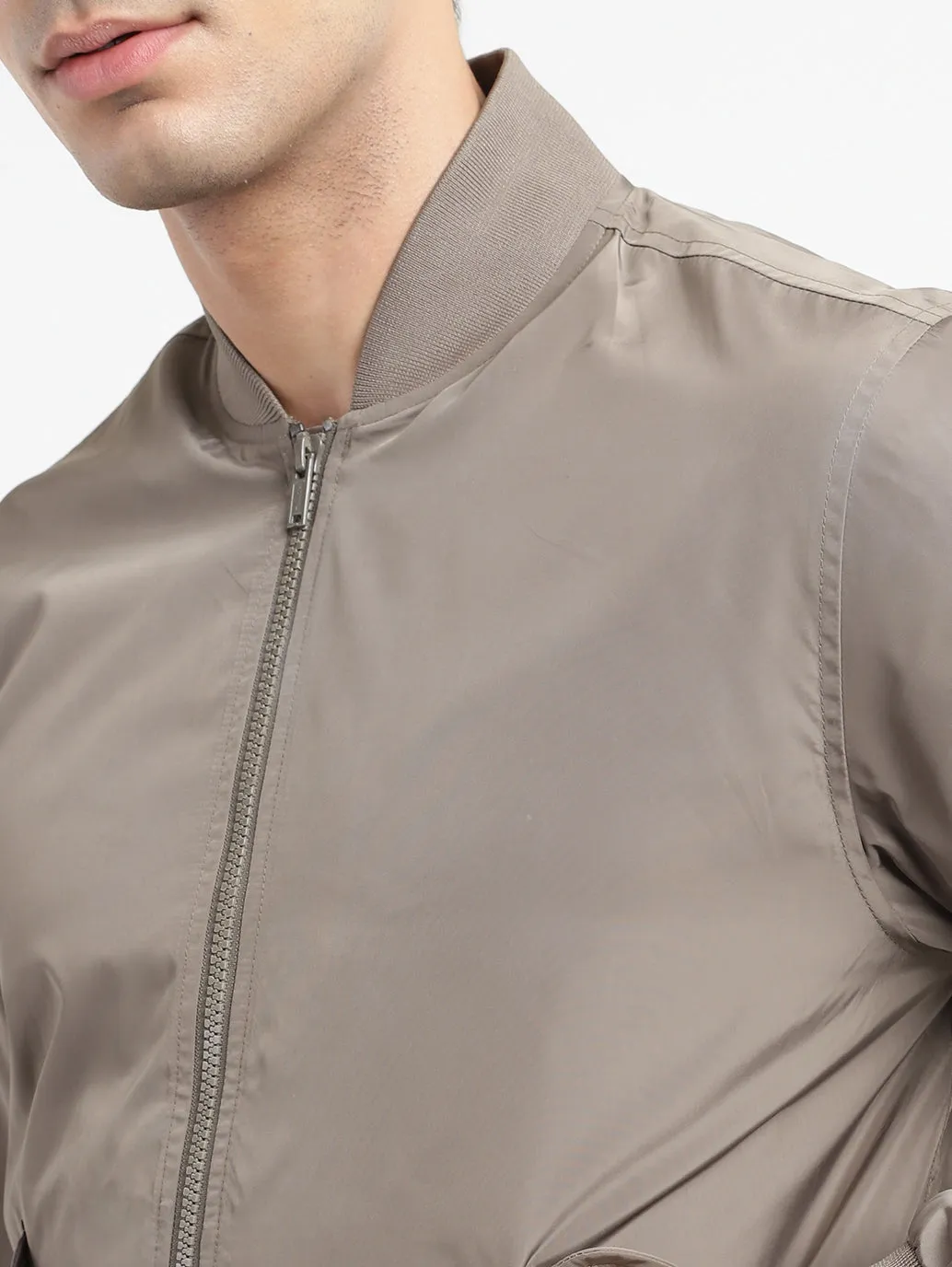 Men's Solid Collar Neck Bomber Jacket