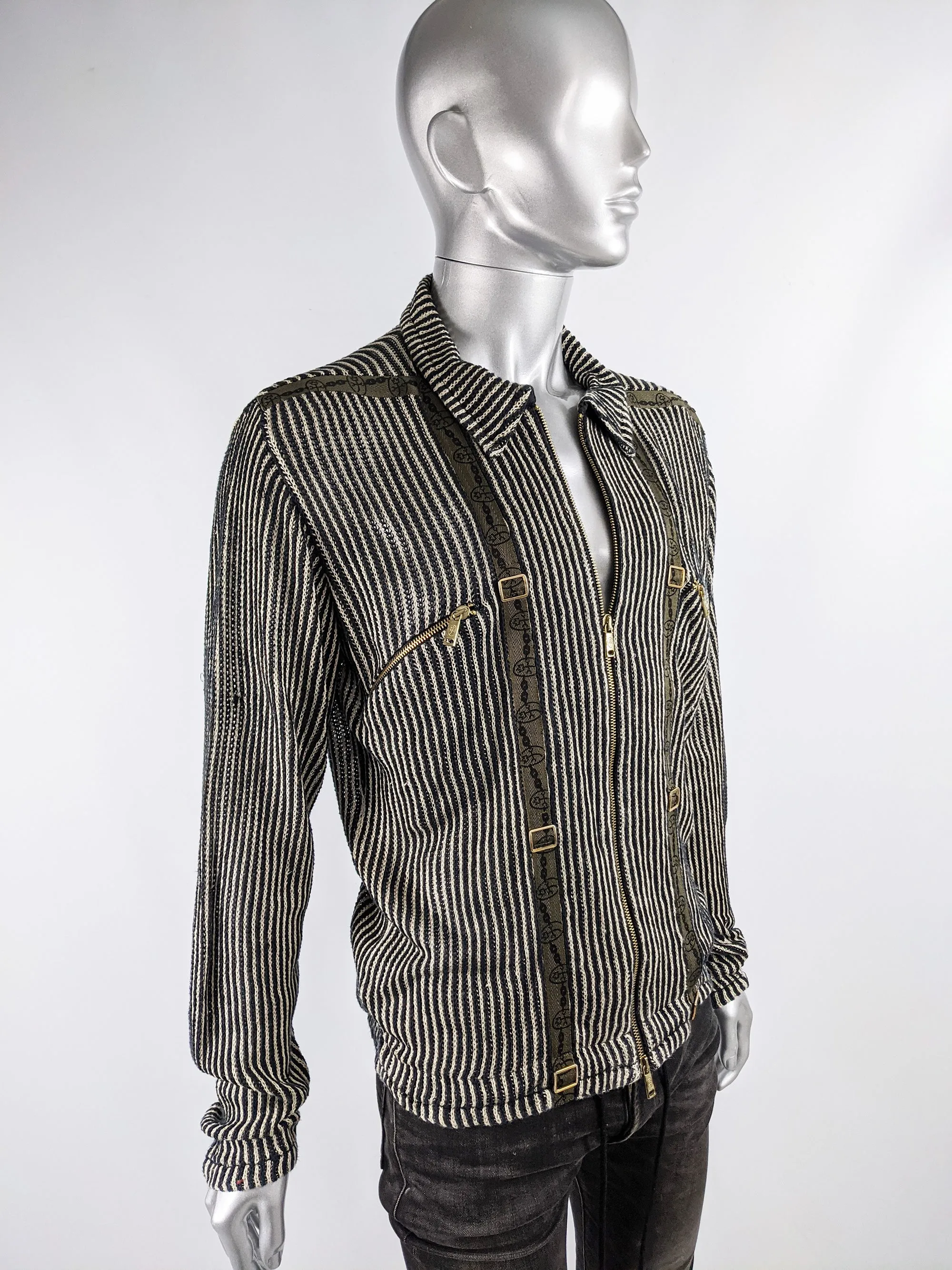 Mens Vintage Military Strap Striped Linen Jacket, 2000s