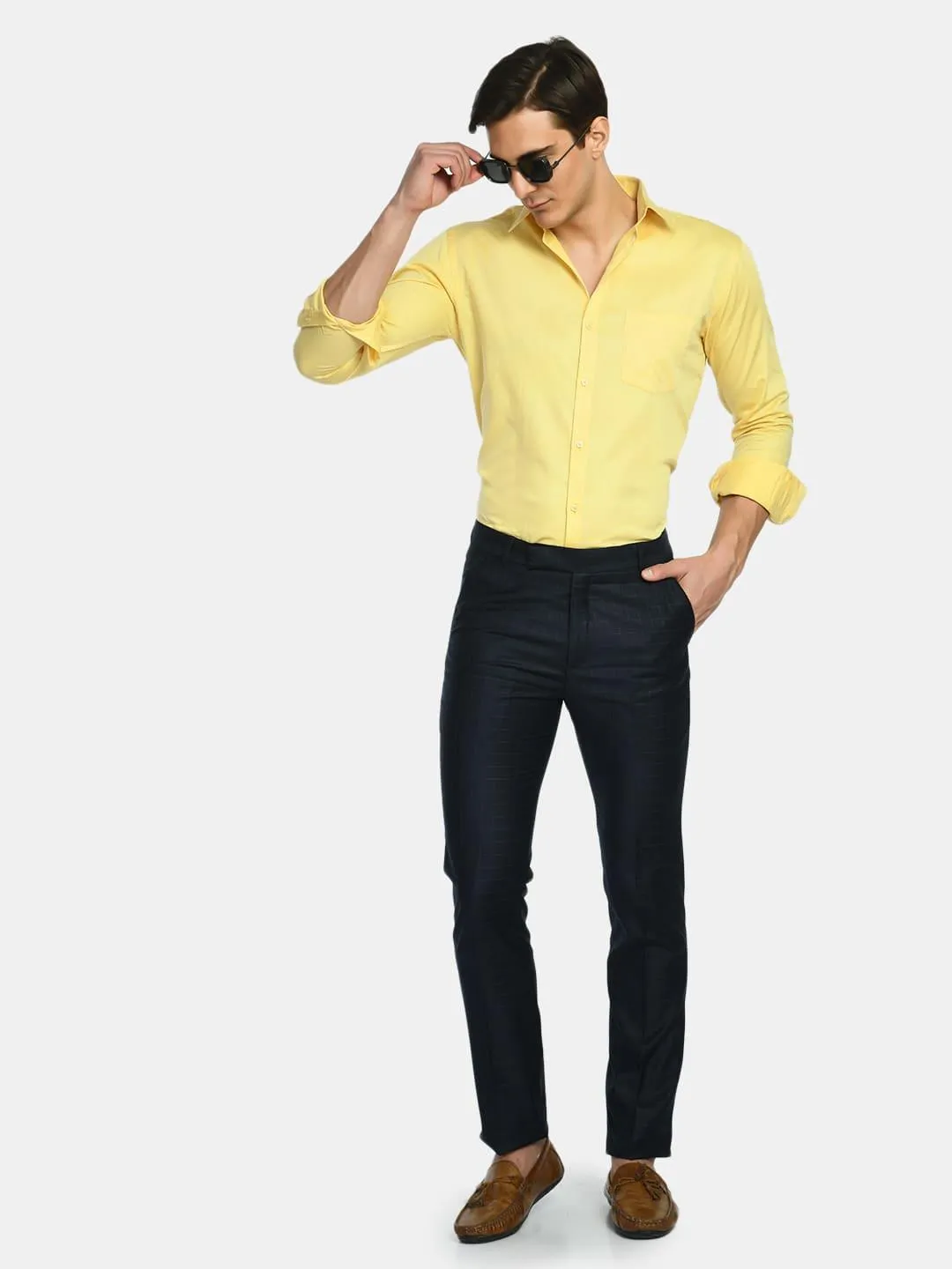 Men's Yellow Solid Giza Cotton Formal Shirt