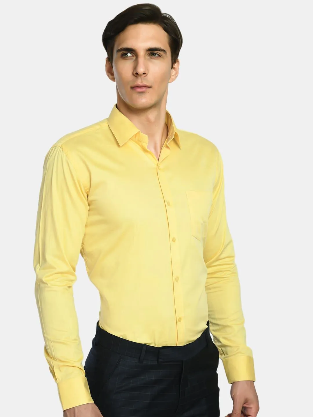 Men's Yellow Solid Giza Cotton Formal Shirt