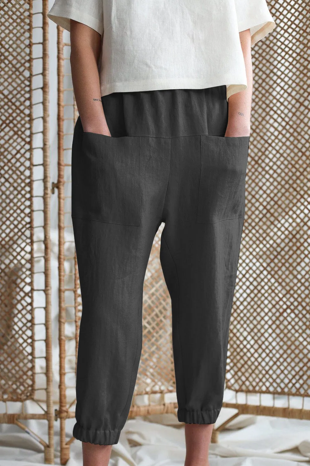 Mid-Rise Waist Pants with Pockets Casual Boho Fashion