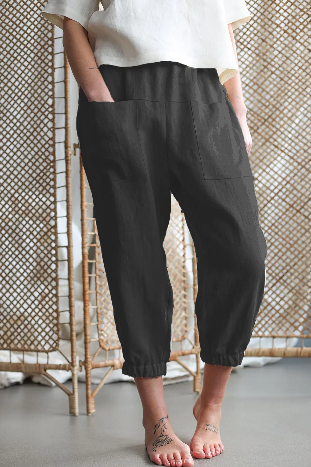 Mid-Rise Waist Pants with Pockets Casual Boho Fashion