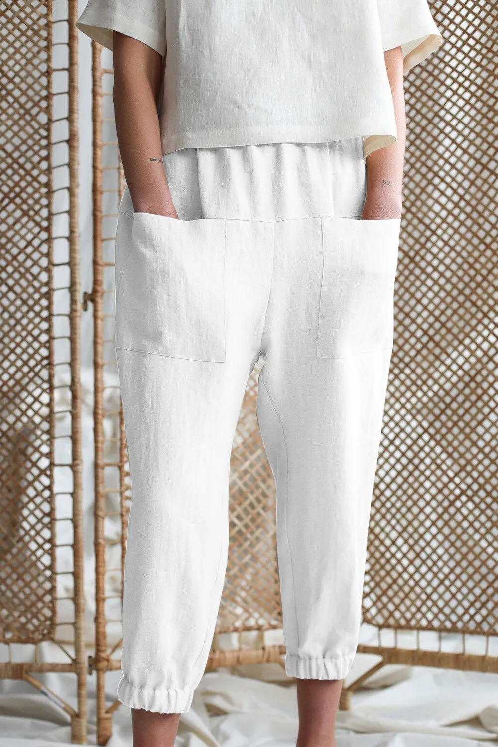 Mid-Rise Waist Pants with Pockets Casual Boho Fashion