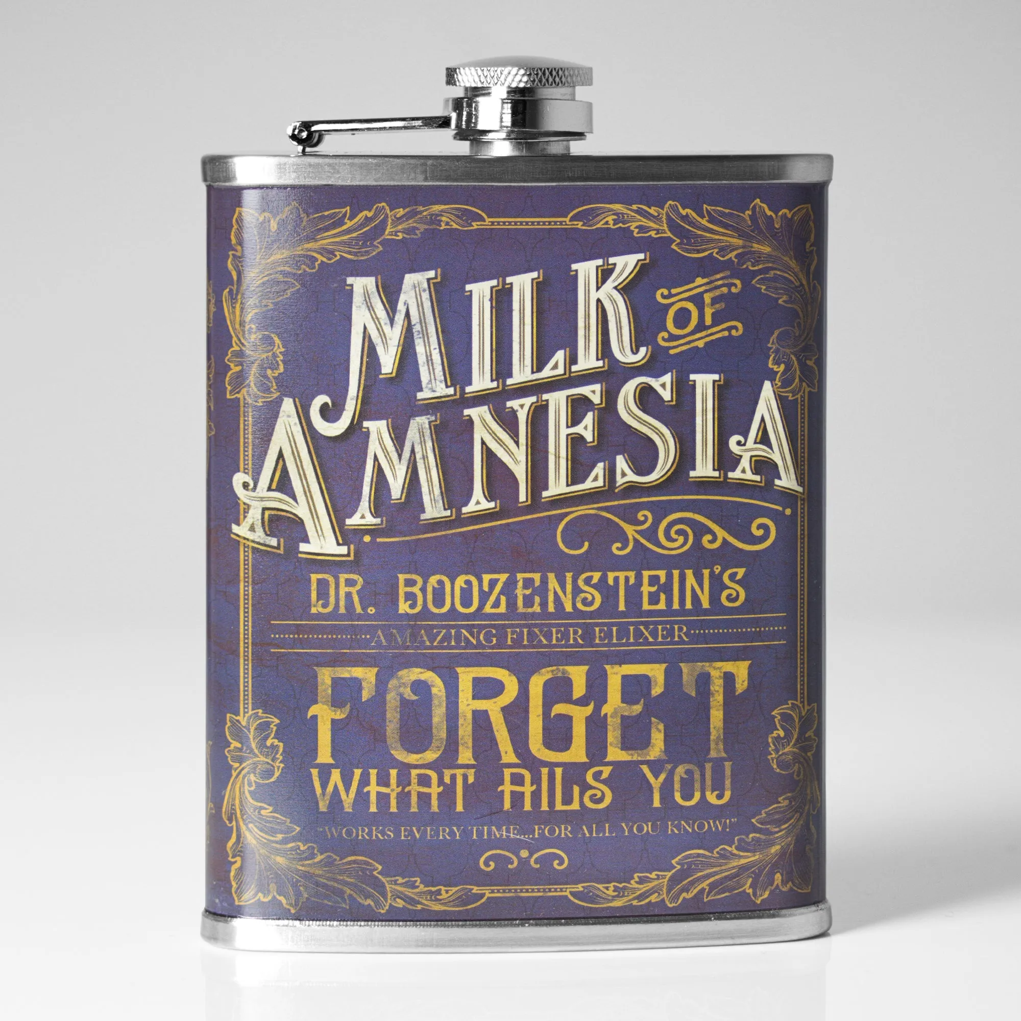 Milk of Amnesia Stainless Steel 8 oz Liquor Flask