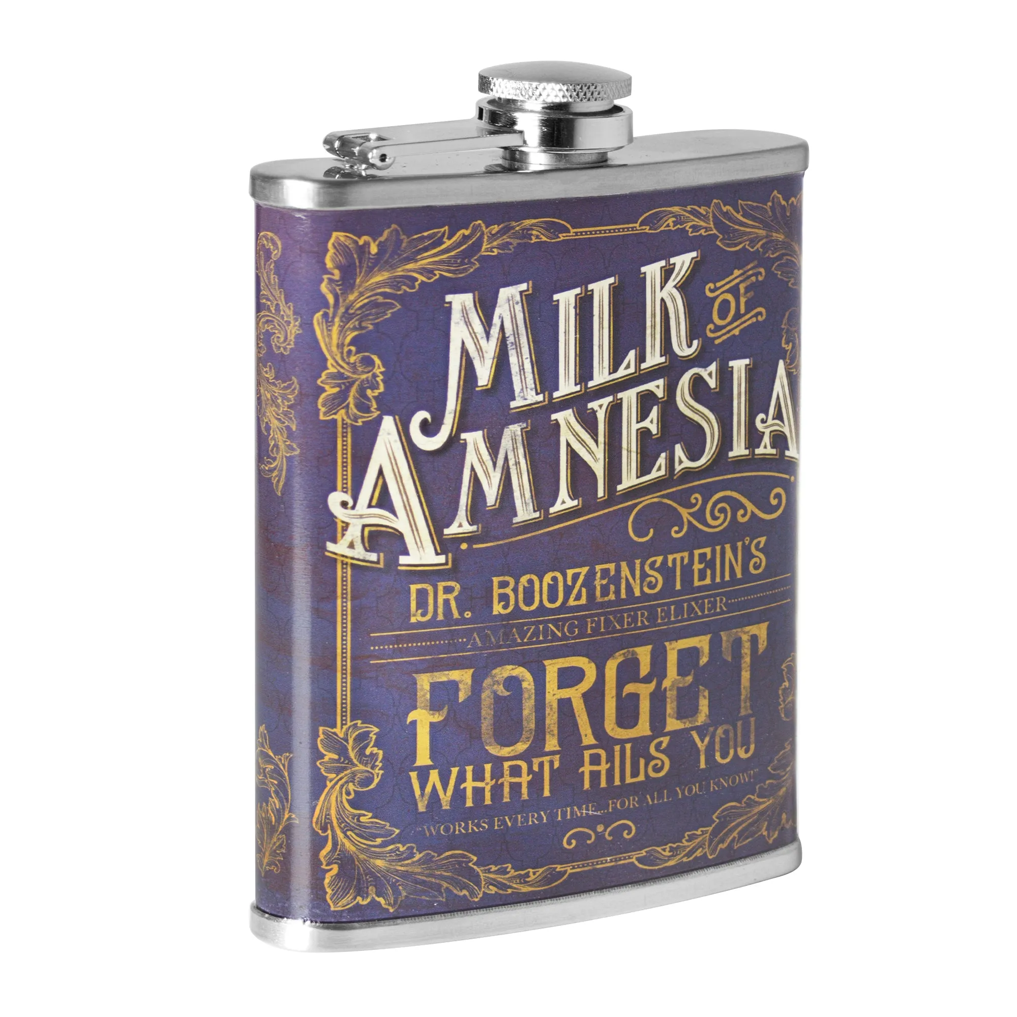 Milk of Amnesia Stainless Steel 8 oz Liquor Flask