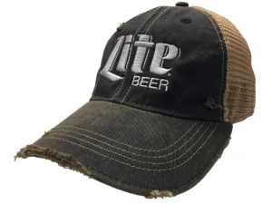 Miller Lite Beer Retro Brand Navy Brown Mesh Adjustable Snapback Trucker Hat Cap