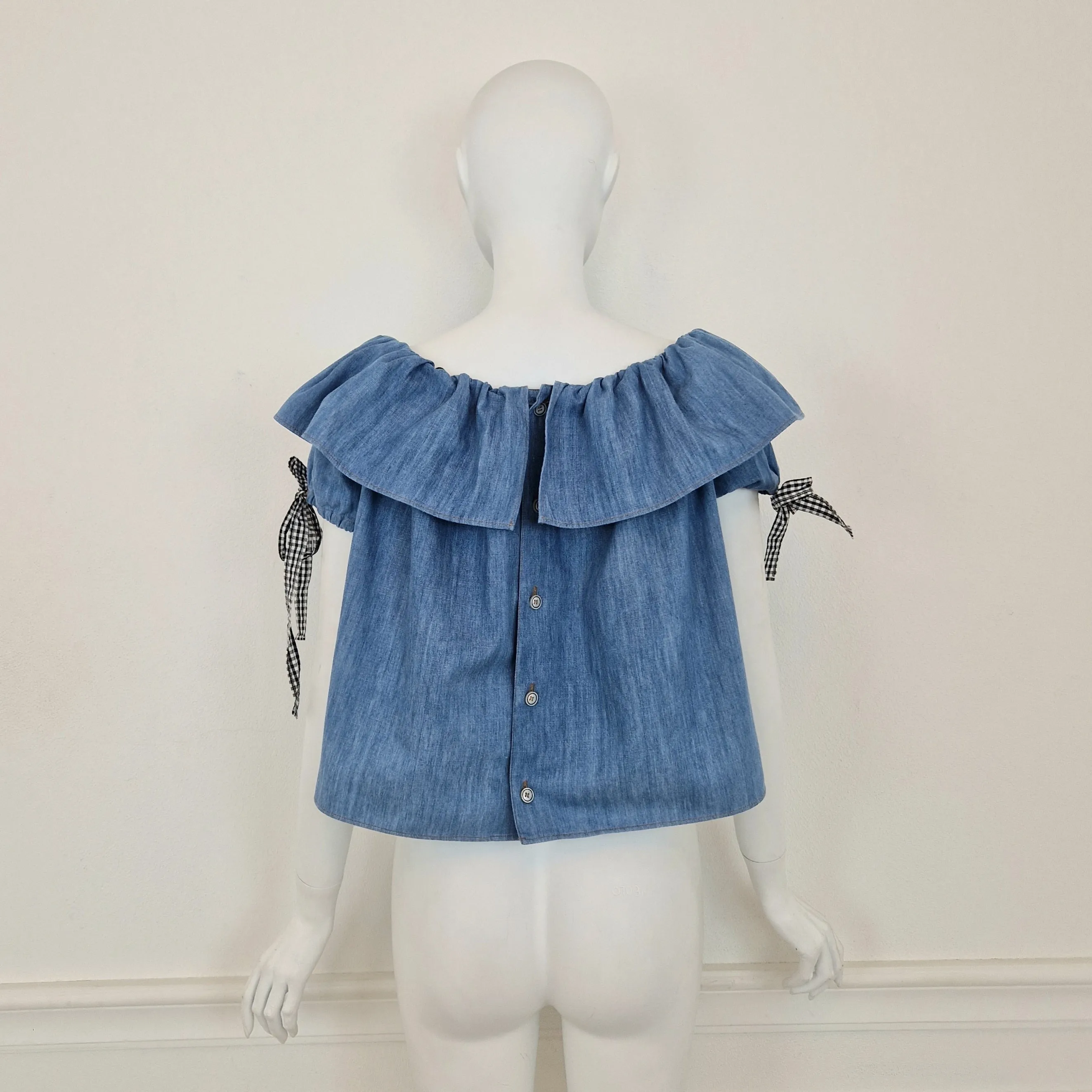 Miu Miu | Top in denim con fiocchetti