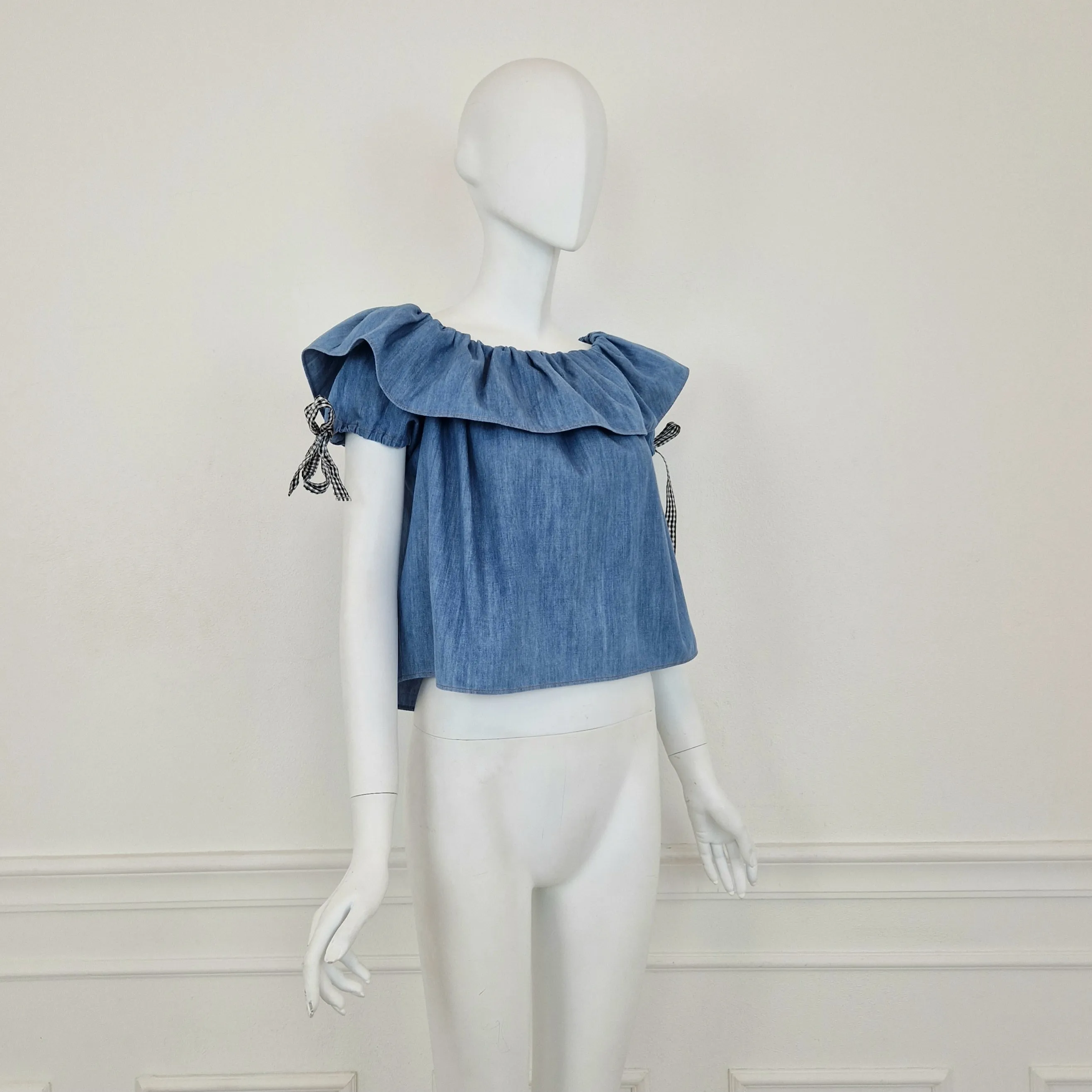 Miu Miu | Top in denim con fiocchetti