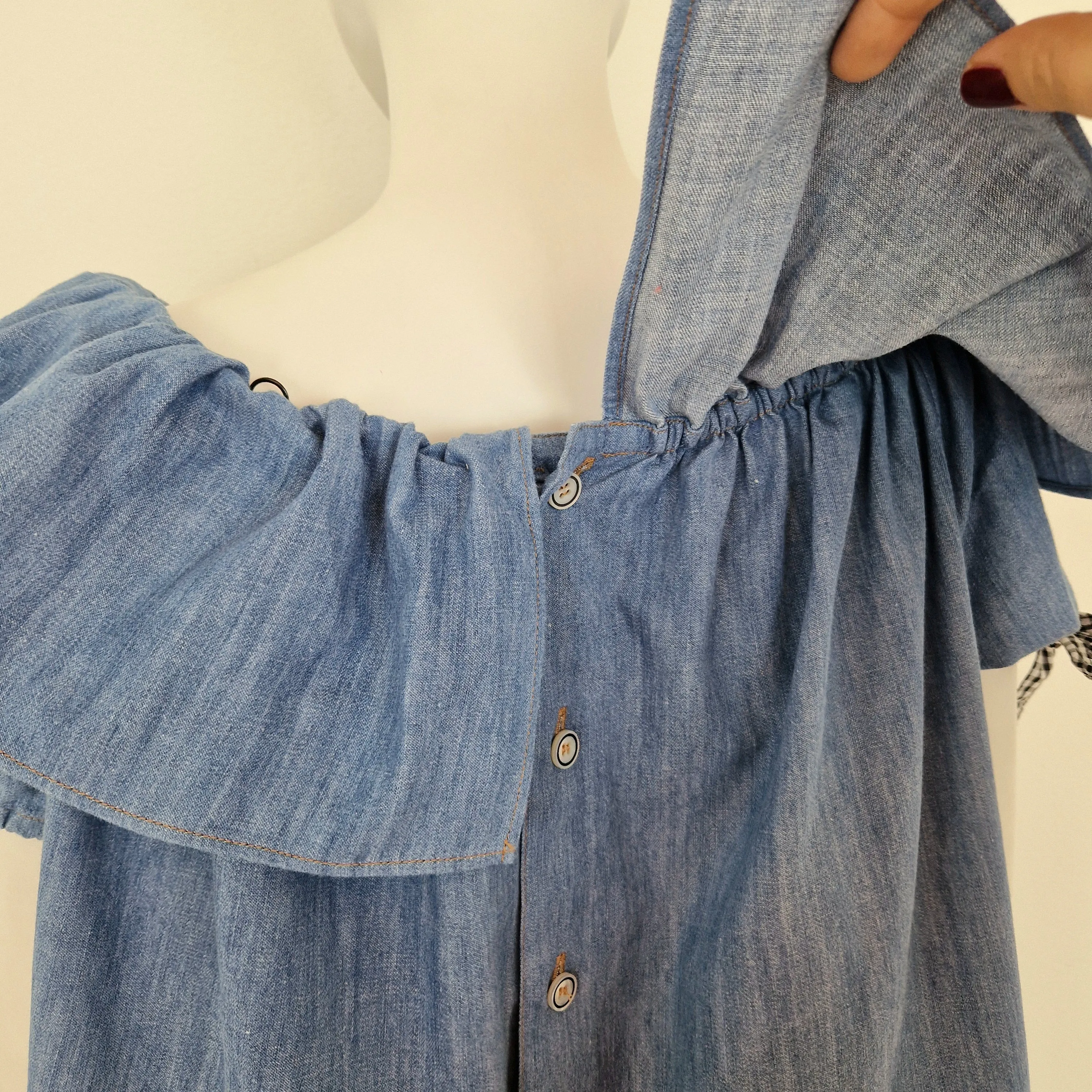 Miu Miu | Top in denim con fiocchetti