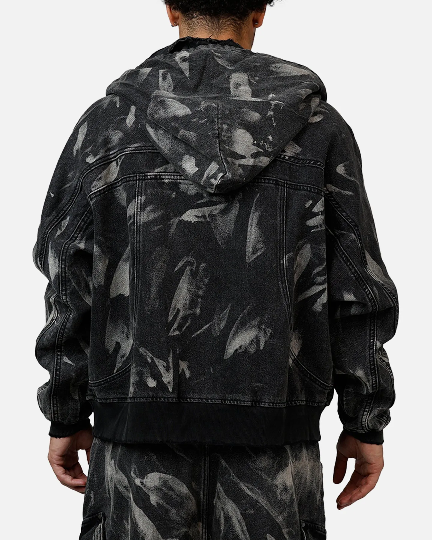 MNML Double Denim Hood Bomb Jacket Black