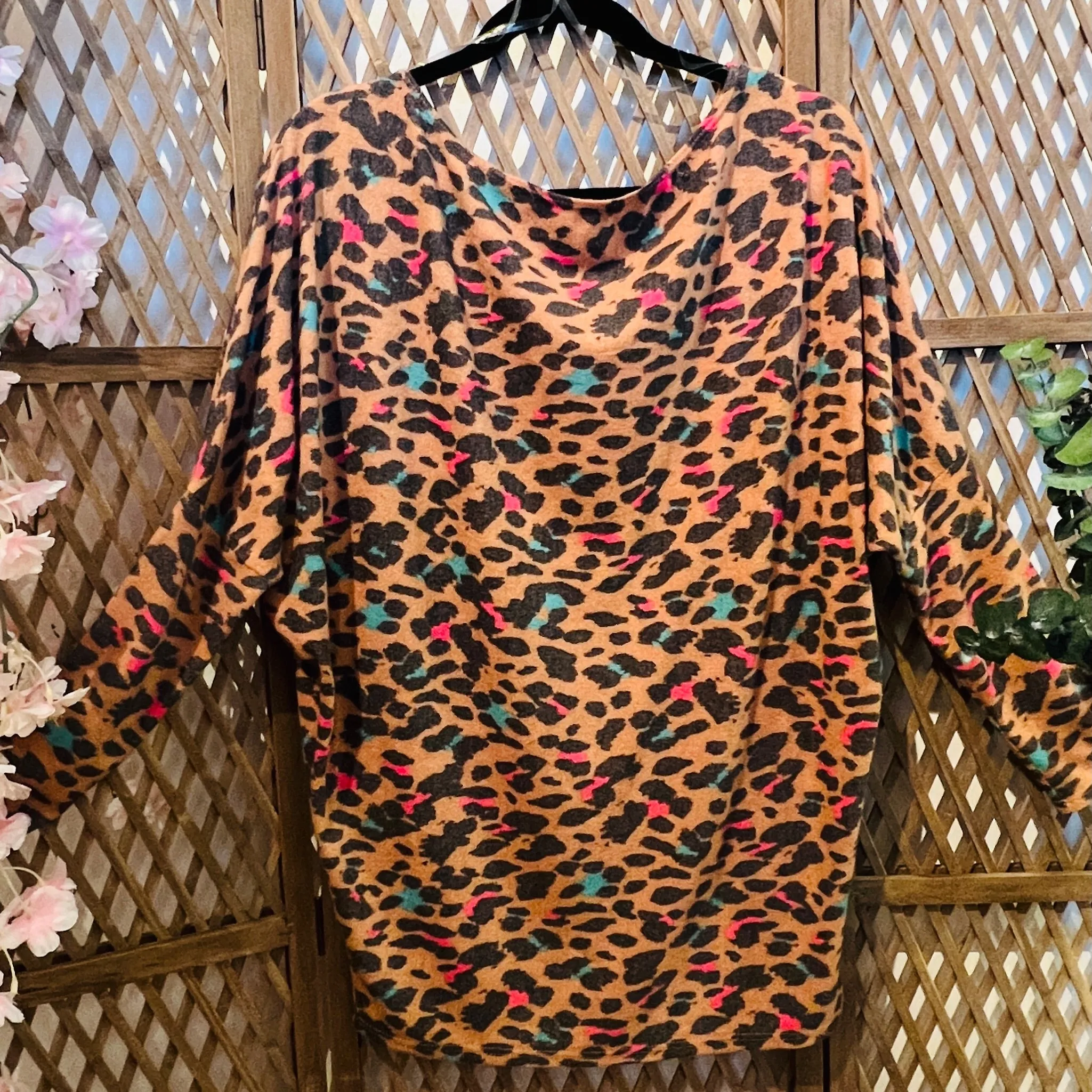 Multi Colored Cheetah Dolman Sleeve Top