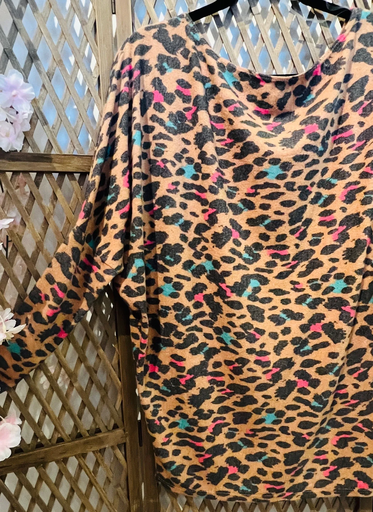 Multi Colored Cheetah Dolman Sleeve Top