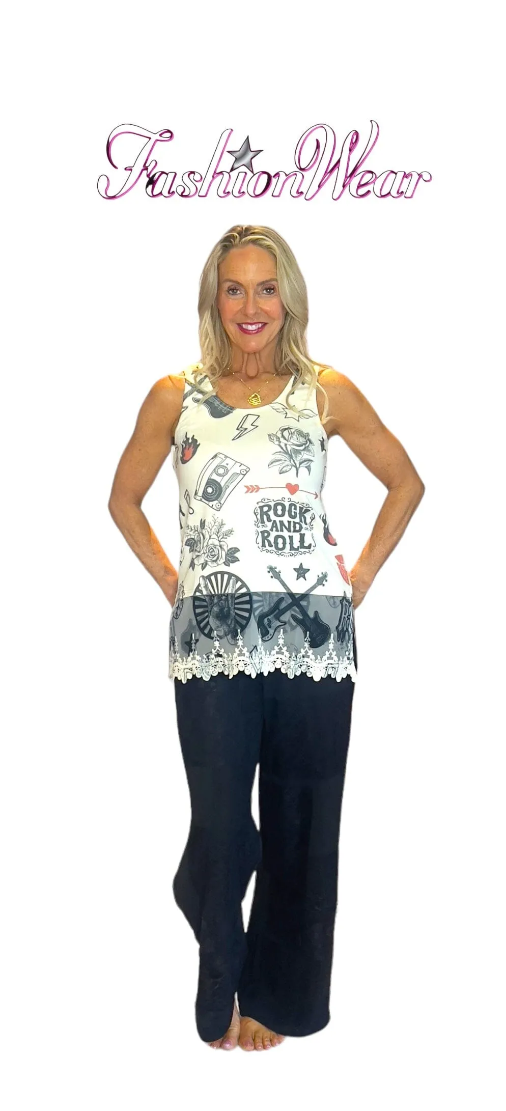 MULTI PRINTED LACE BOTTOM TANK TOP