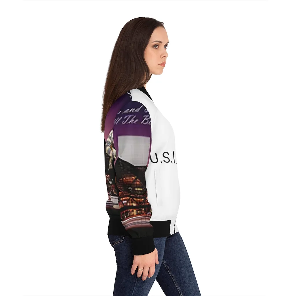 M.U.S.I.C. World HQ  Album Cover Series Women's Bomber Jacket (AOP)