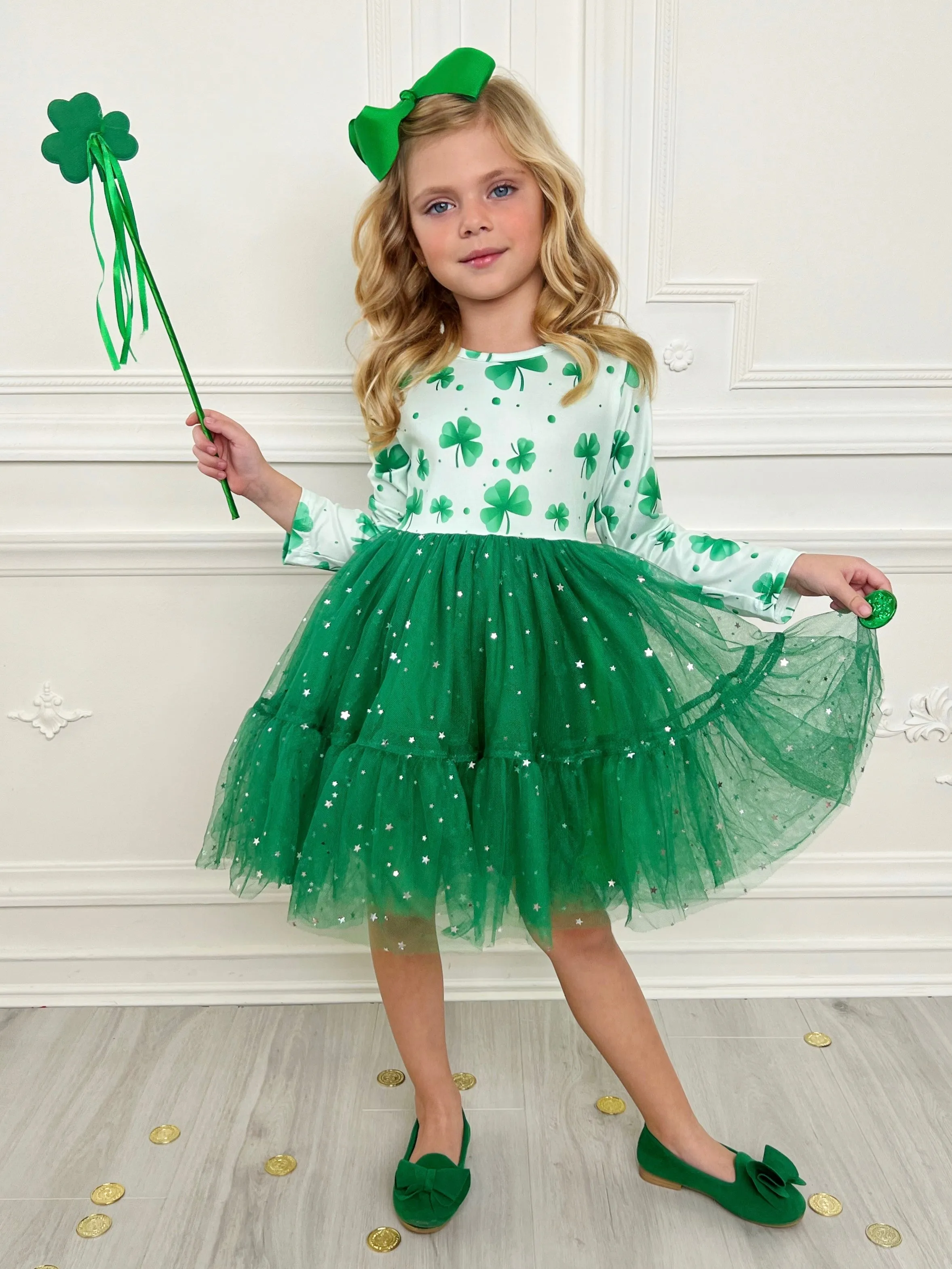 My Lucky Girl Clover Print Tutu Dress