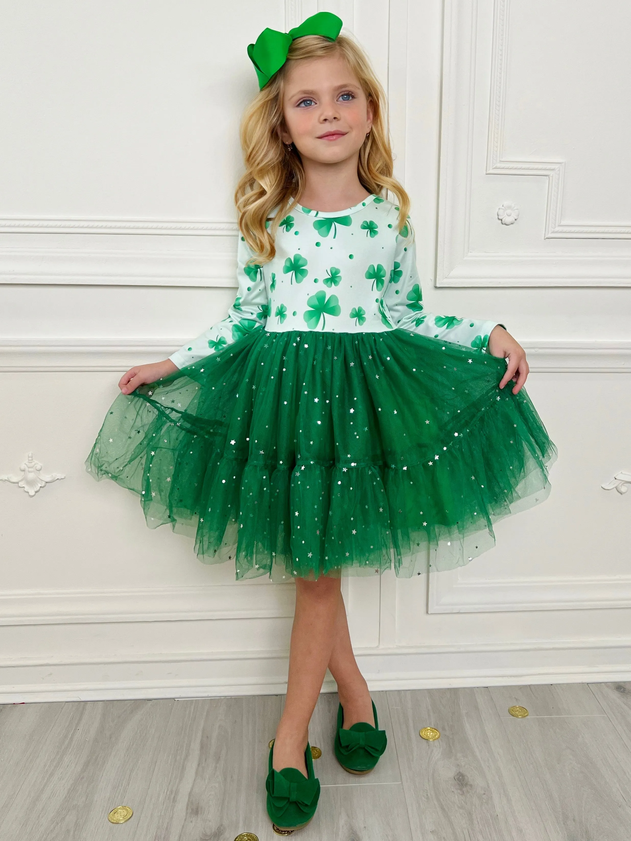 My Lucky Girl Clover Print Tutu Dress