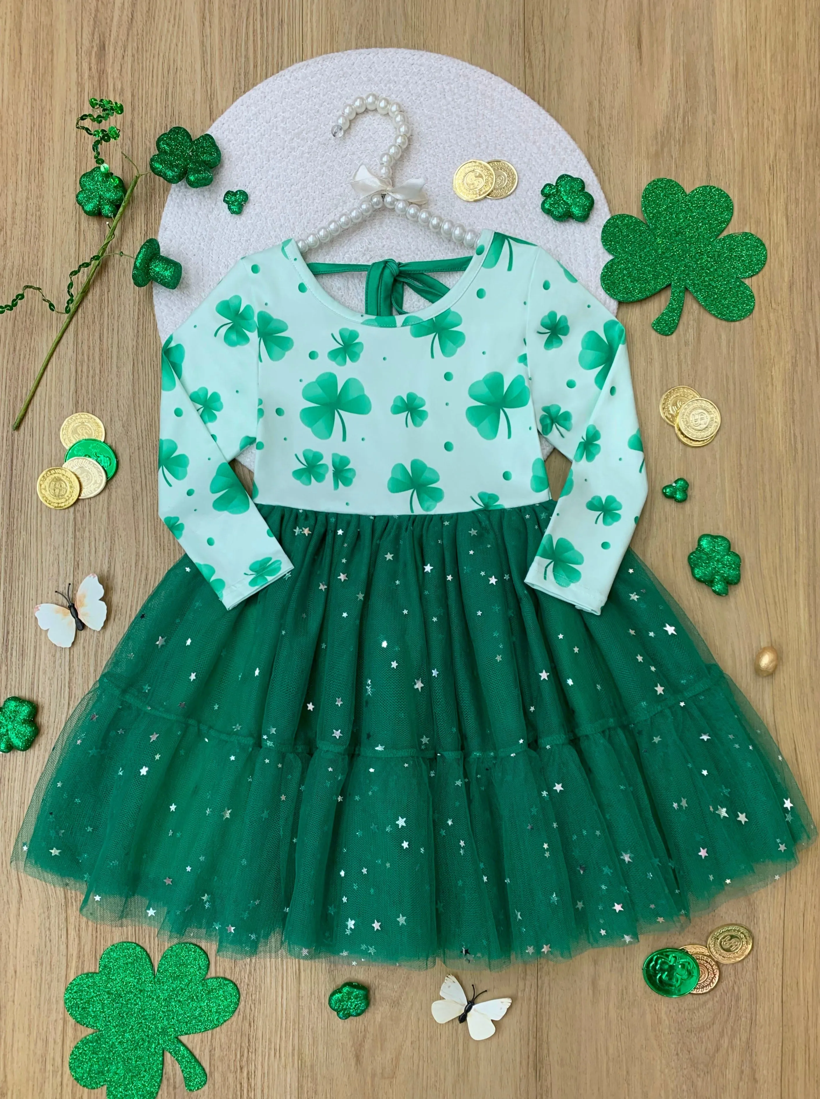 My Lucky Girl Clover Print Tutu Dress