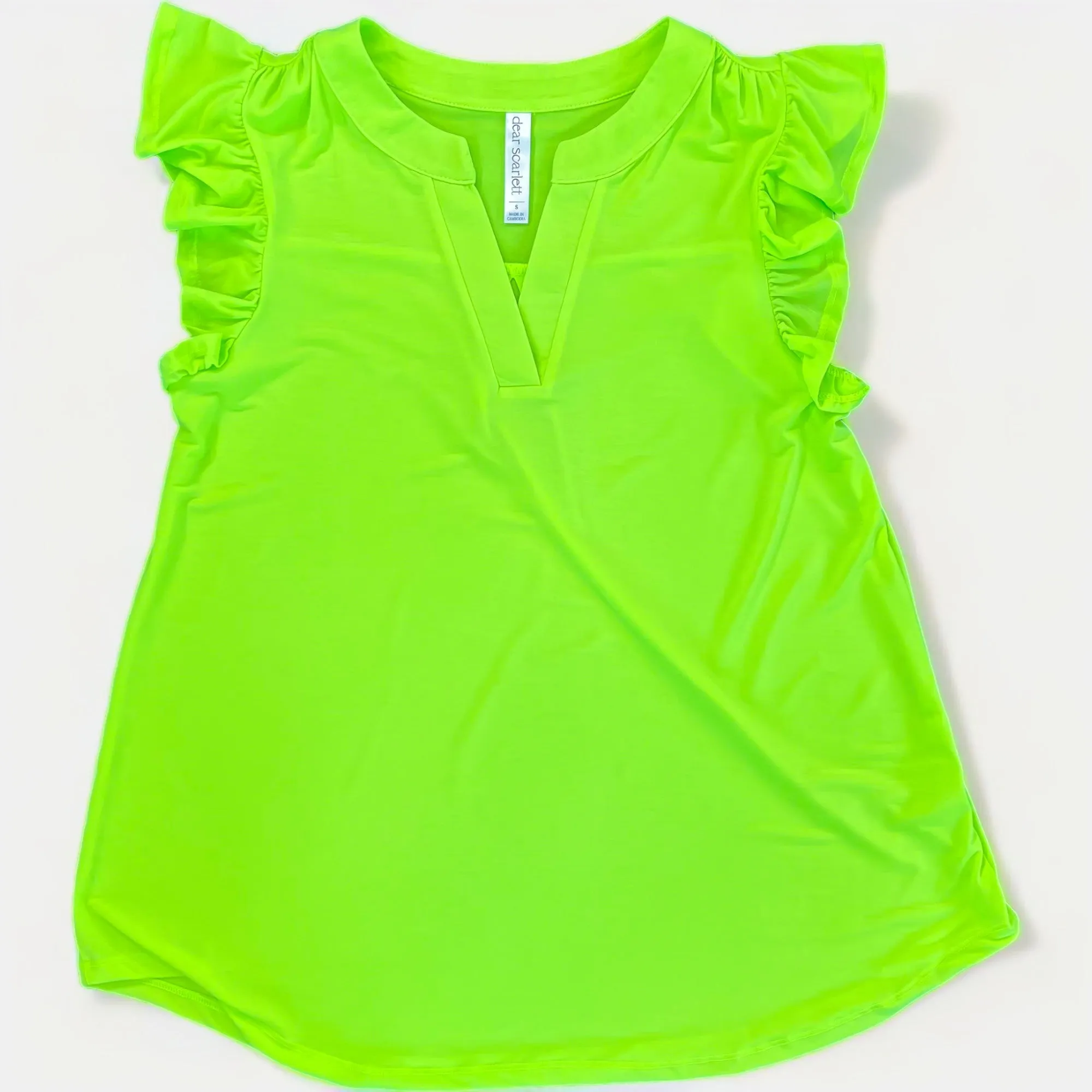 Neon Green Lizzy Flutter Sleeve Top [NO RETURNS]