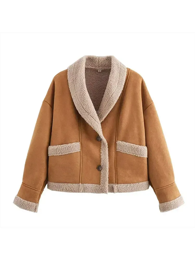 New Chic Lamb Wool Thick Autumn Winter Fashion Lapel Buttons Warm Coat