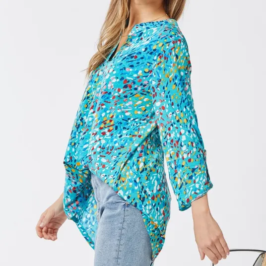 Noteworthy Aqua Speckled Multicolor Blouse