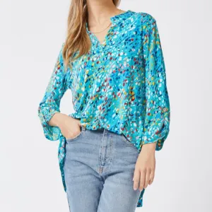 Noteworthy Aqua Speckled Multicolor Blouse