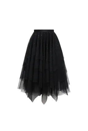 Odette Layered Gathered Tulle Calf Length Skirt