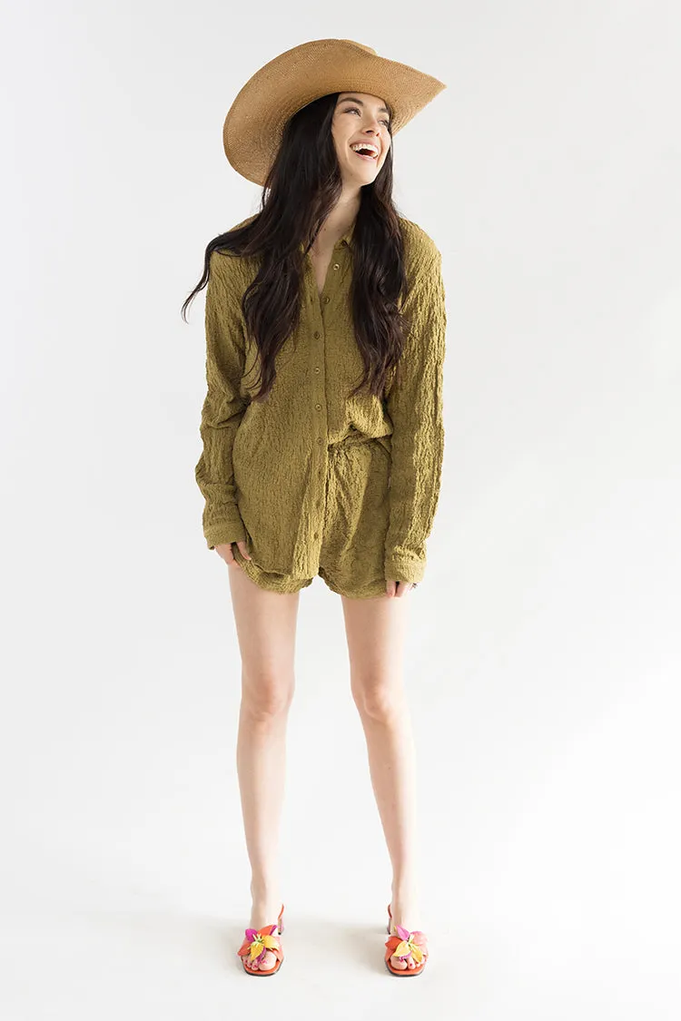 Olive Textured Button Down Top