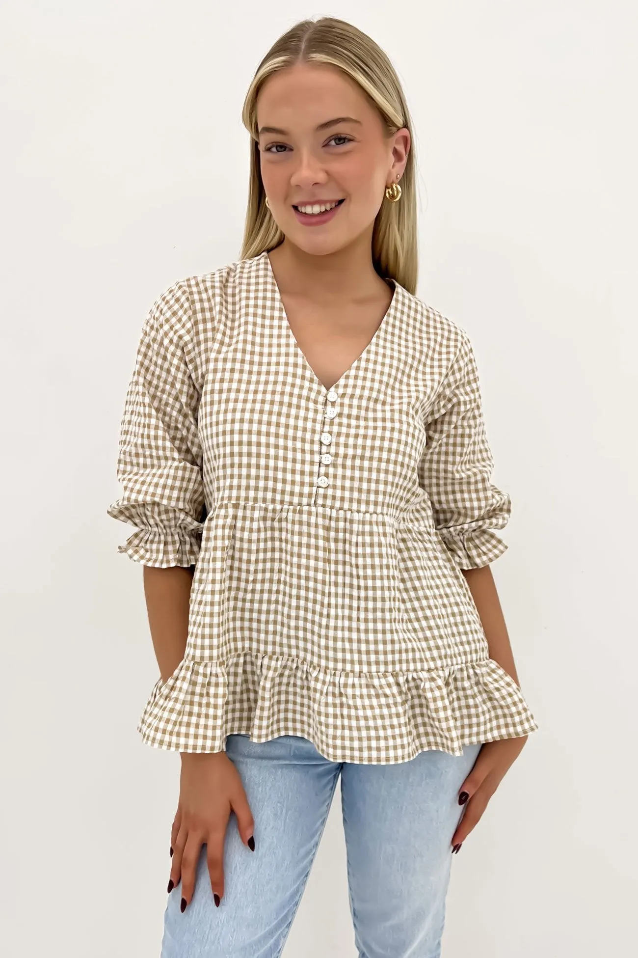 Olly Top Latte Gingham