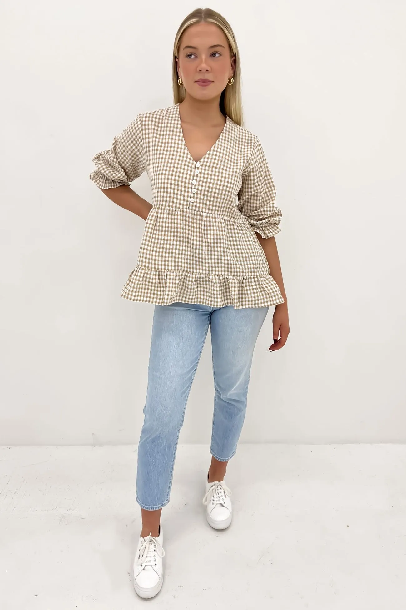 Olly Top Latte Gingham