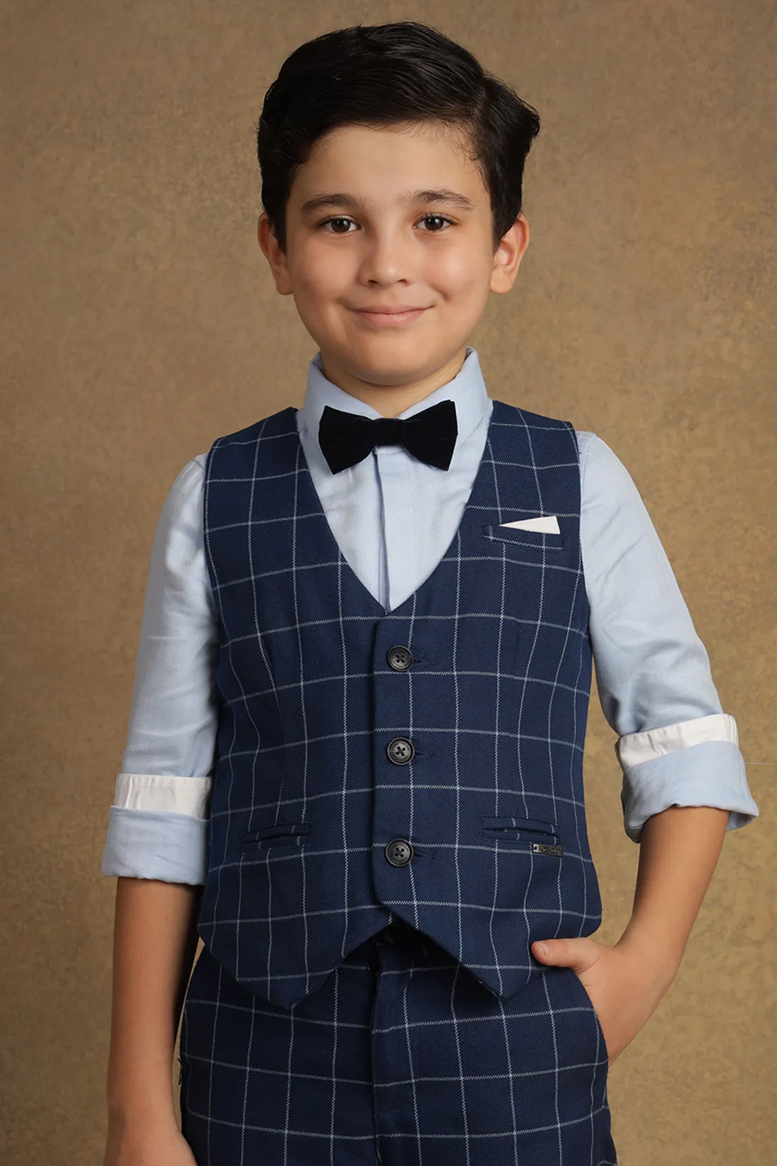 One Friday Kids Boys Blue Checks Waist Coat