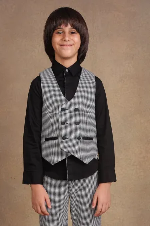 One Friday Kids Boys White & Black Checks Waist Coat