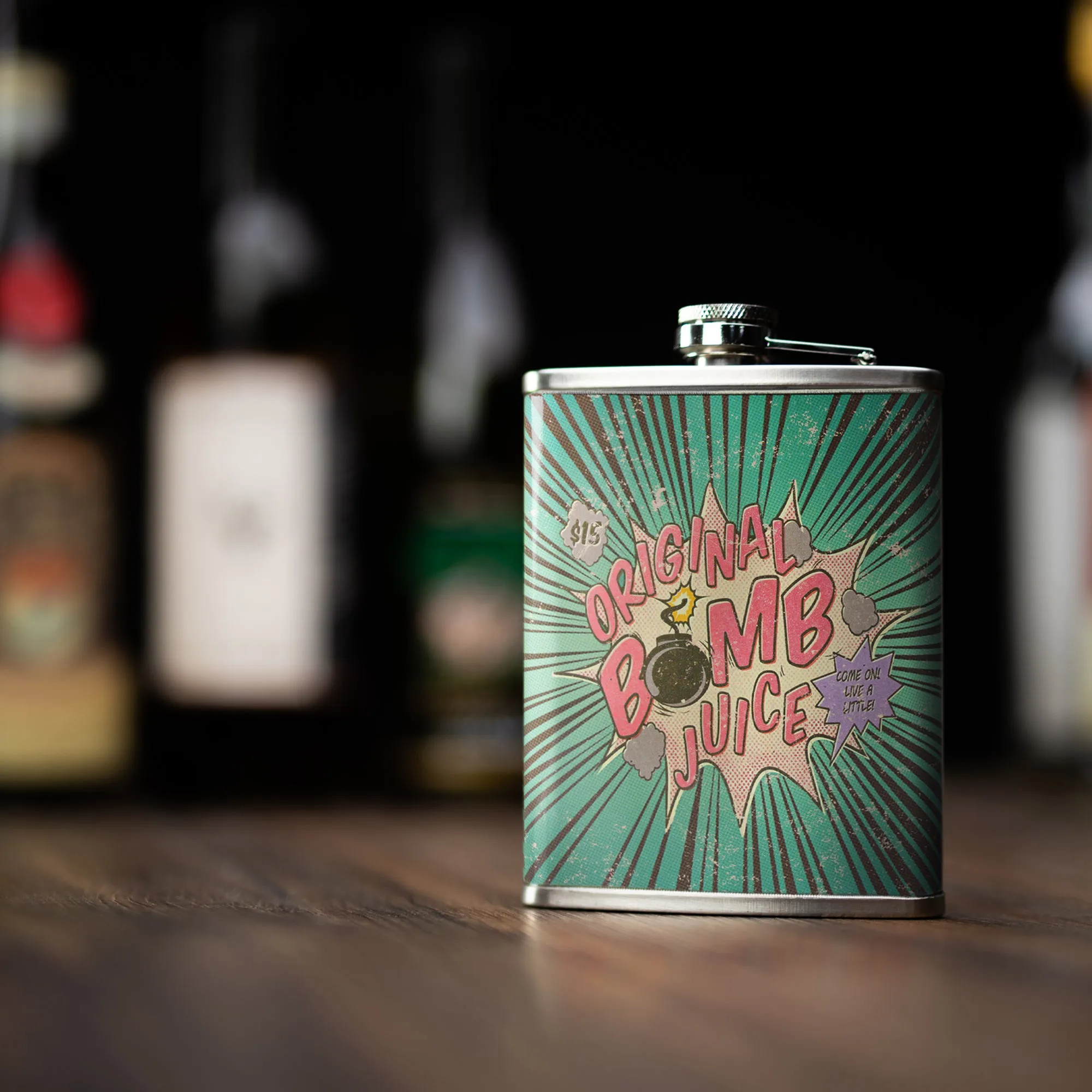 Original Bomb Juice Stainless Steel 8 oz Liquor Flask