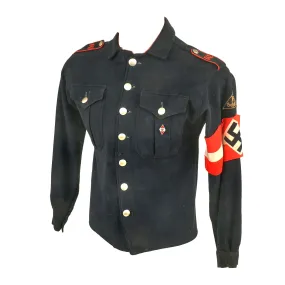 Original German WWII HJ National Youth Organization RJF-Gefolgschaft Blue Uniform Shirt with Membership Pin & Armband