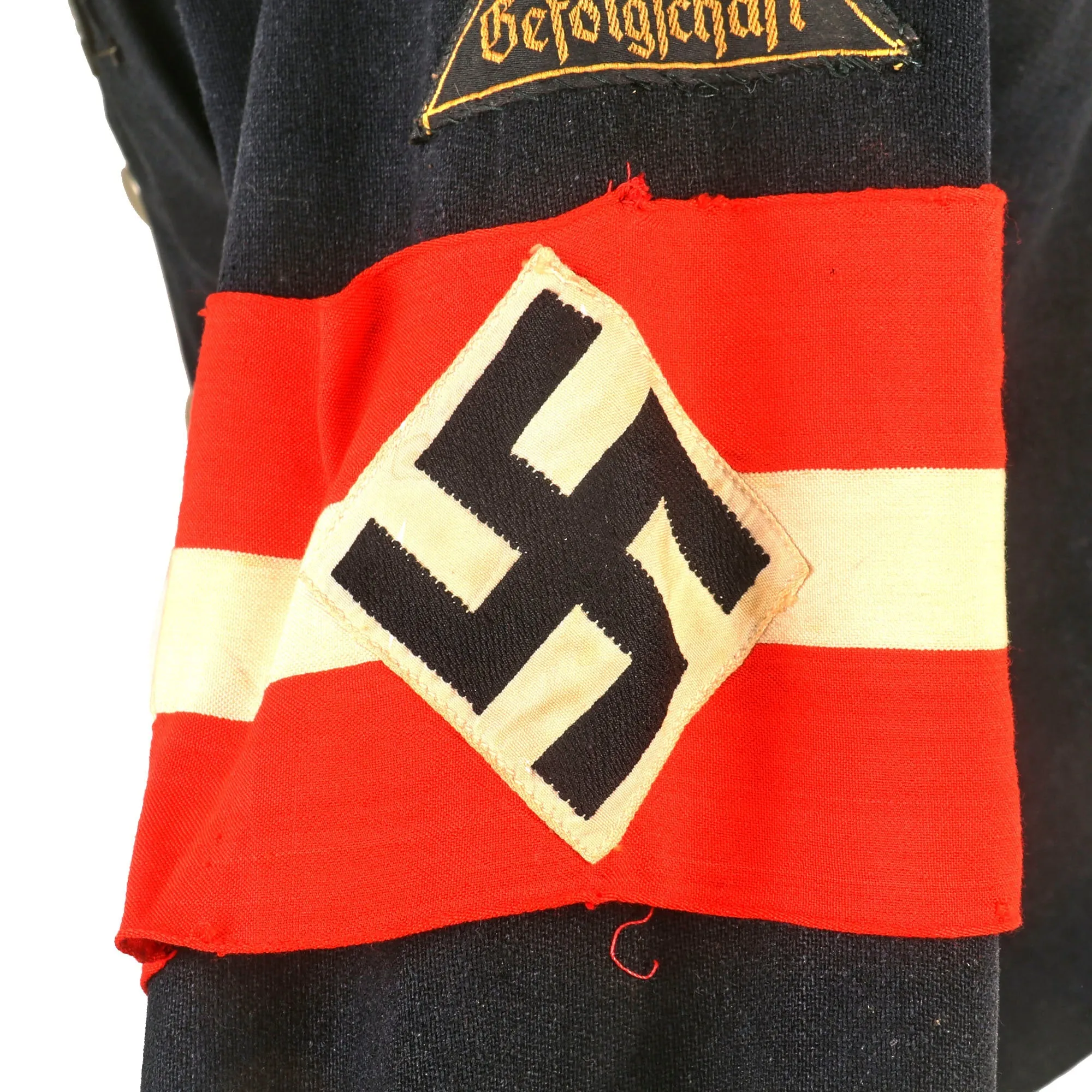 Original German WWII HJ National Youth Organization RJF-Gefolgschaft Blue Uniform Shirt with Membership Pin & Armband