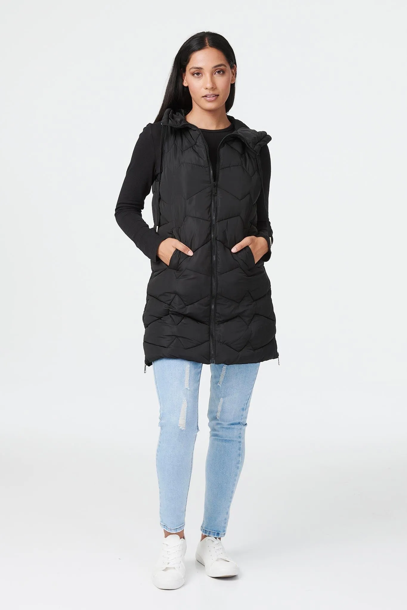 Padded Longline Gilet with Hood