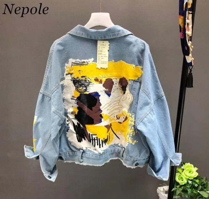 Pattern Chic Coat Letters Hand-painted Print Cool Girl Denim