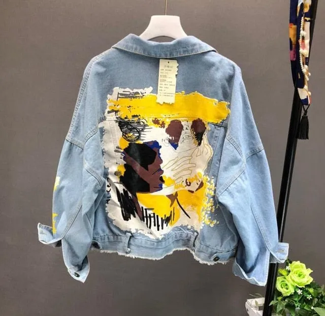 Pattern Chic Coat Letters Hand-painted Print Cool Girl Denim