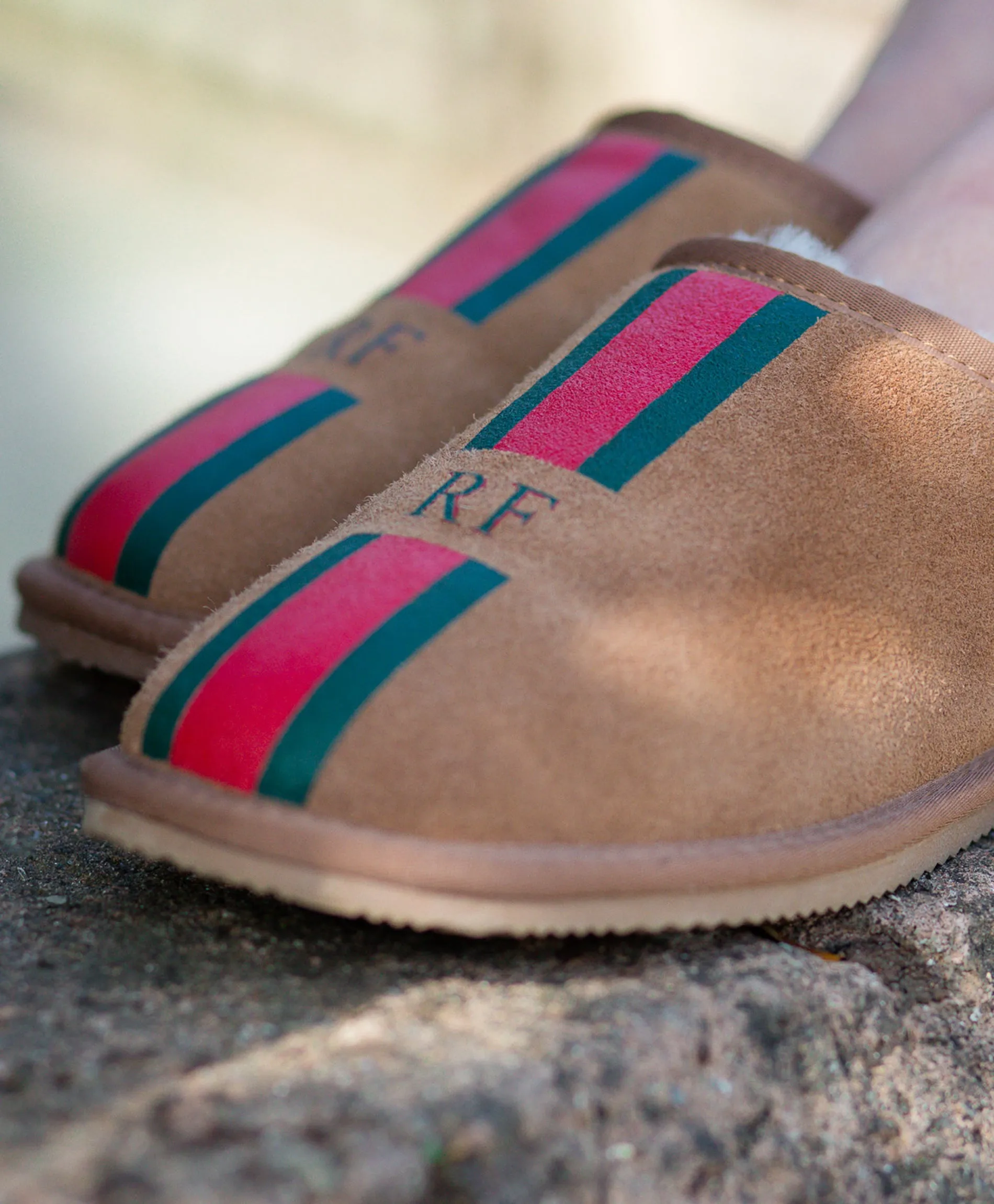 Personalised Mens Stripe Slip On Sheepskin Slippers