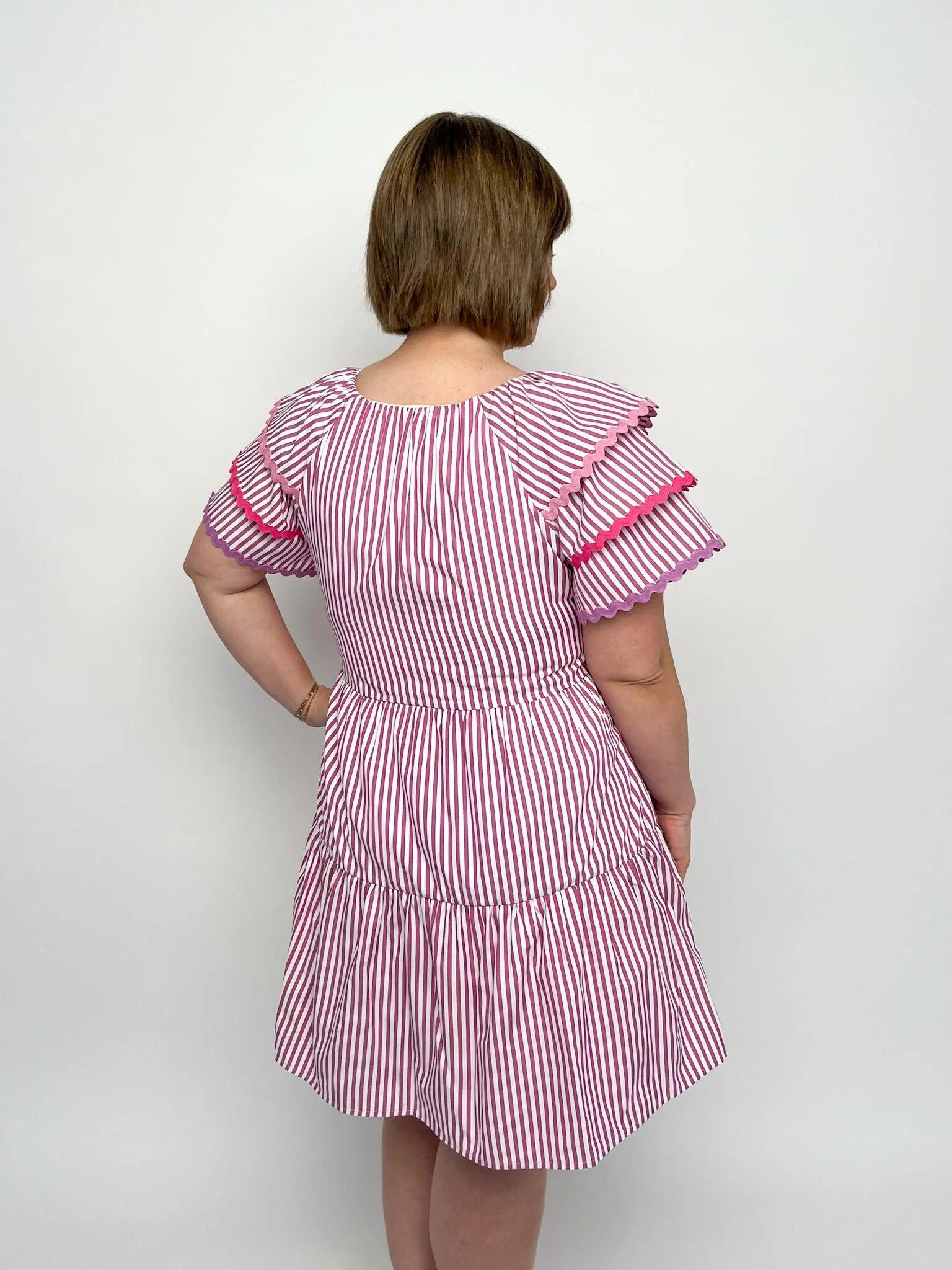 Pink Striped Layered Sleeve Dress