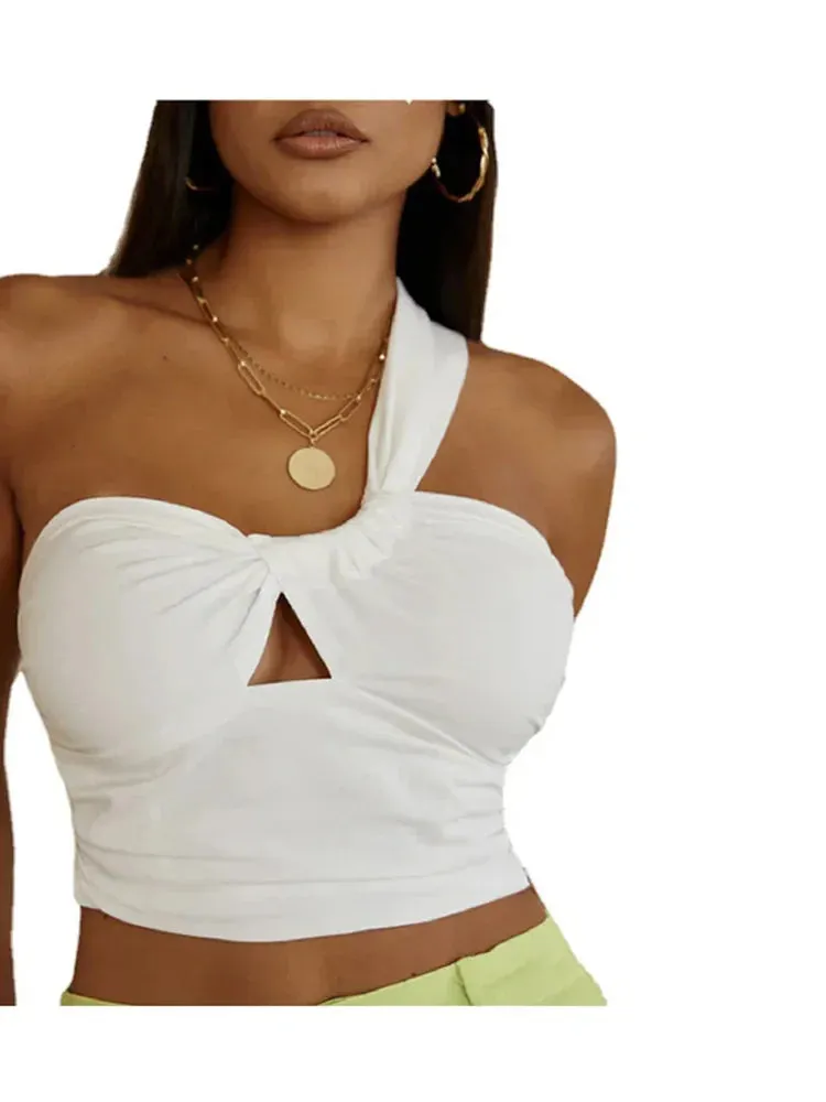 Pleated Asymmetric Linen Cropped Crop Top