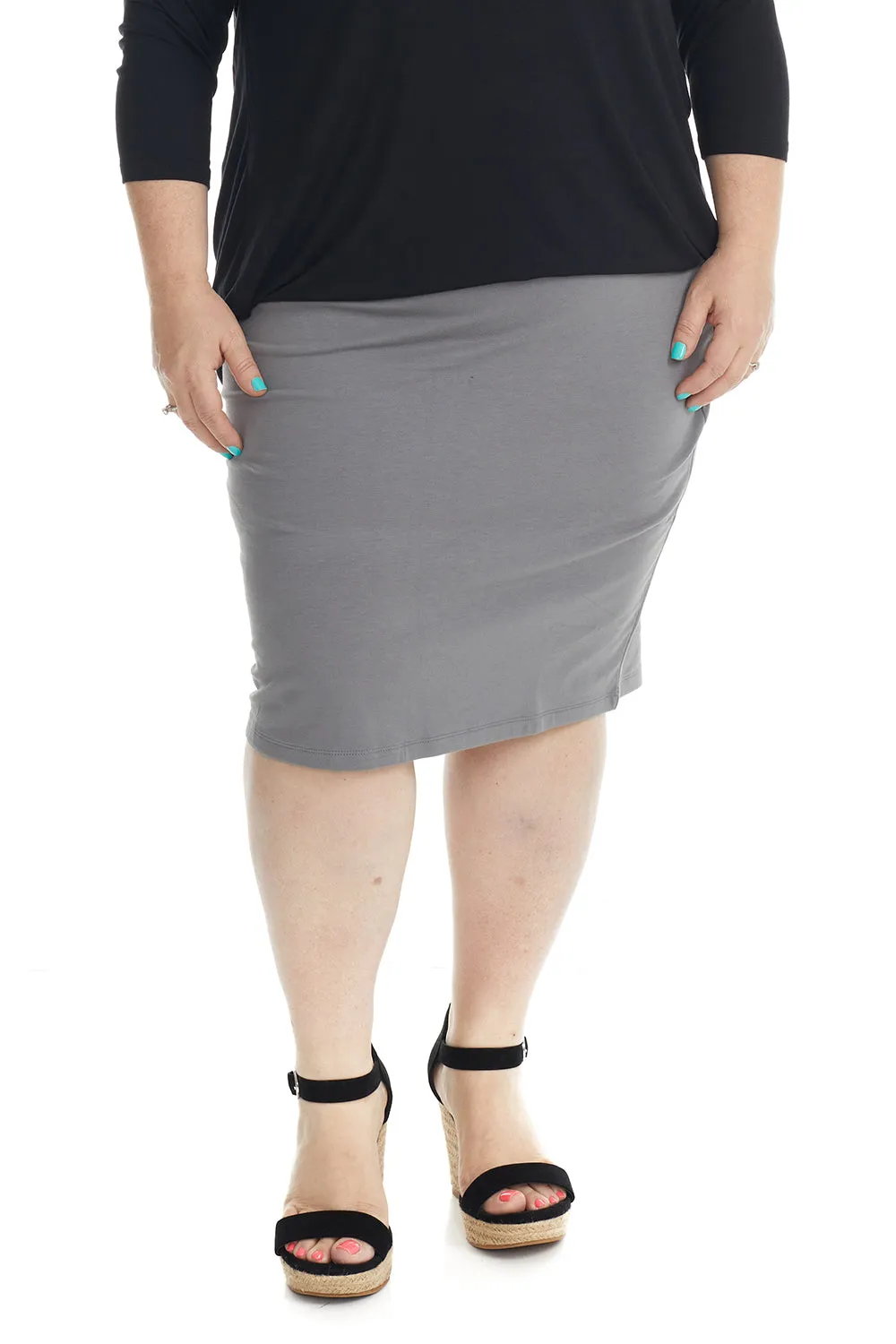 PLUS SIZE Cotton Spandex Stretchy Knee Length Pencil skirt for Women 'Dallas'