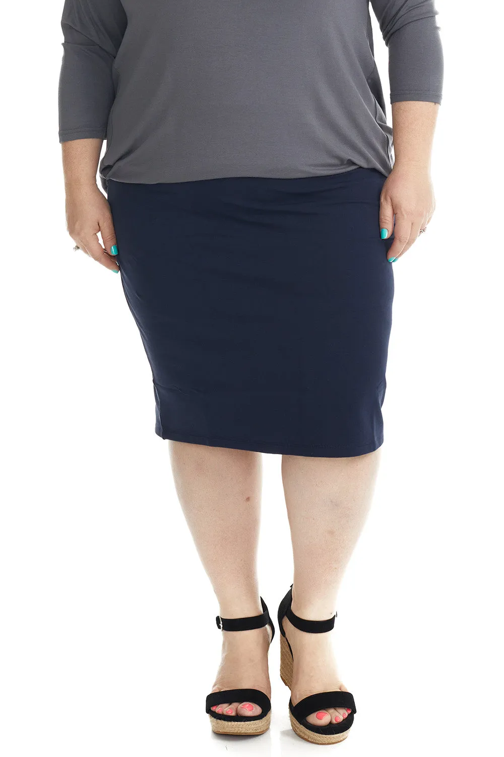 PLUS SIZE Cotton Spandex Stretchy Knee Length Pencil skirt for Women 'Dallas'