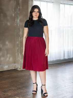 Plus Size Elegant Accordion Pleated Elastic Waistband Party Midi Skirt