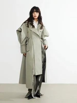 Plus Size Elegant Chic Long Drawstring Waist Double Breasted Luxury Designer Stylish Coat