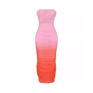 Pre Order:  Mesh Gradient Strapless Mid Length Dress