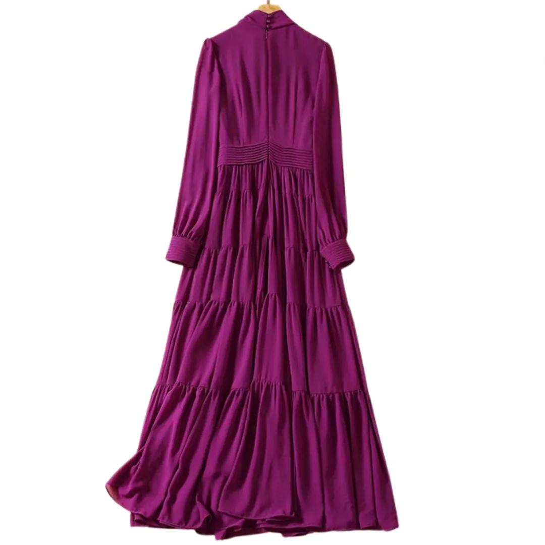 Pre Order: Purple Lantern Sleeve Lace Up Maxi Dress