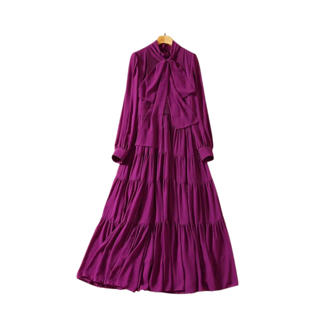 Pre Order: Purple Lantern Sleeve Lace Up Maxi Dress